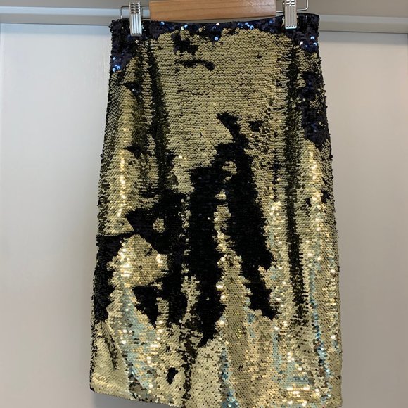 H&M reverse gold and black sequined pencil skirt - Picture 2 of 4